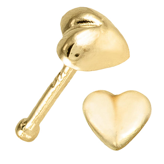 14k Solid Gold Curved Heart Nose Bone 7mm 22g Bar, Nose Stud, Nose Ring, Nose Jewelry, Solid Gold Heart Nose Piercing, Sexy Jewelz, Los Angeles