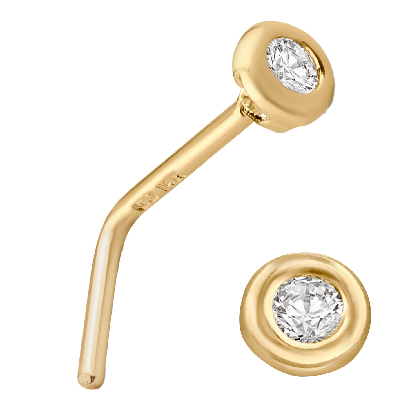 14k Solid Gold L-Shaped Bezel Prong Round