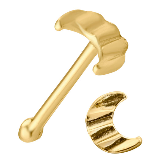 14k Solid Gold Nose Bone, Crescent Moon Design, Wavy Surface, 22g Thickness, 7mm Length, Sexy Jewelz, Los Angeles
