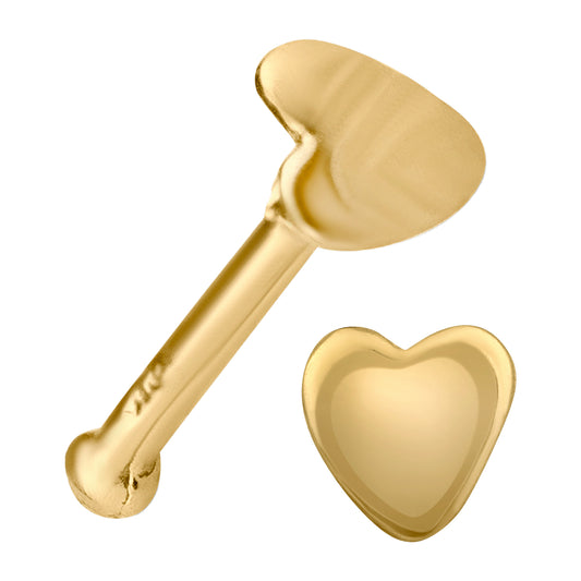 14k Solid Gold Heart Design Nose Bone, 7mm Length, 22g Thickness Bar, Unique Jewelry, Handcrafted, Sexy Jewelz, Los Angeles