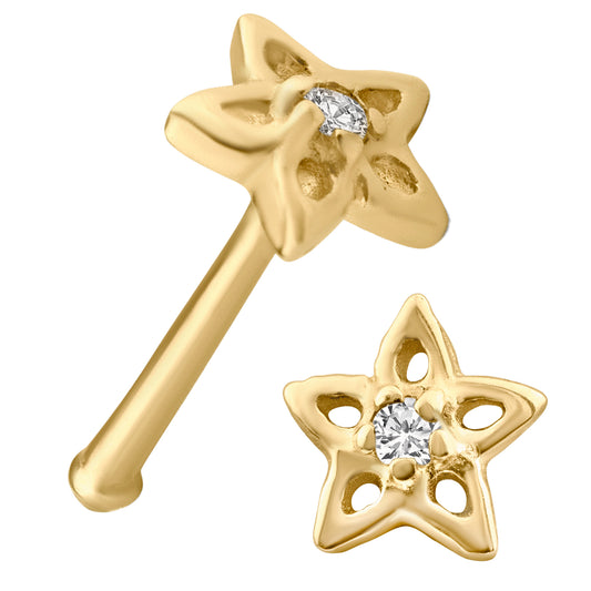 14k Solid Gold Nose Bone with CZ Star, 7mm Length, 22g Bar, High Quality Jewelry, Elegant Jewelry, Sexy Jewelz, Los Angeles