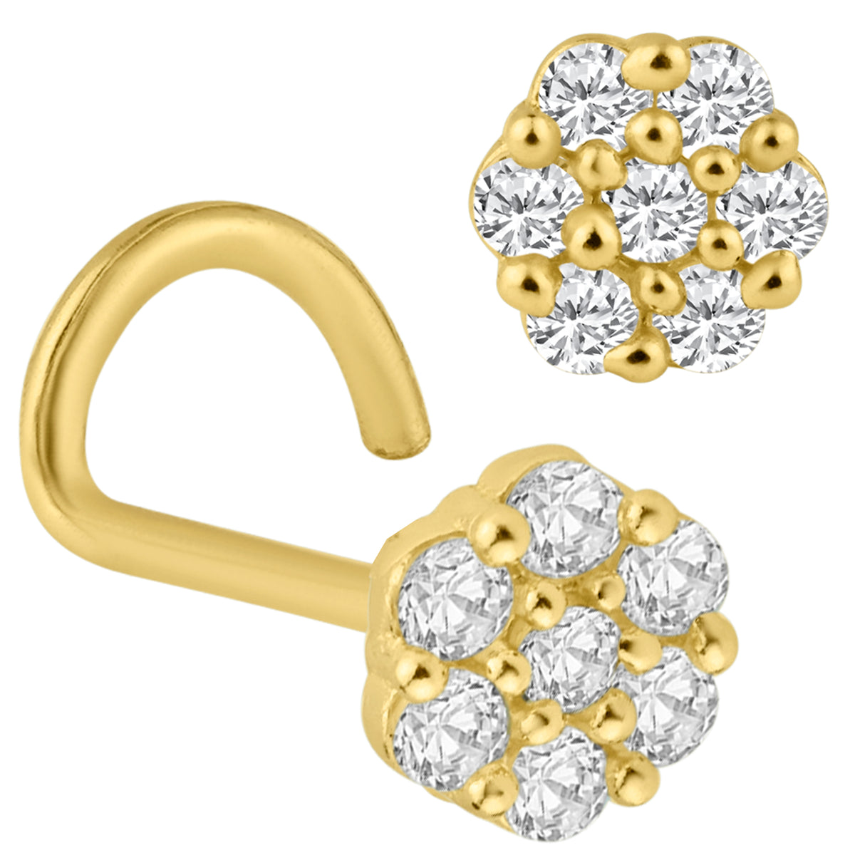 14k Yellow Gold Round Flower with Cubic Zirconia
