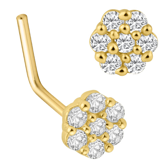 14k Yellow Gold Round Flower Design with Cubic Zirconia