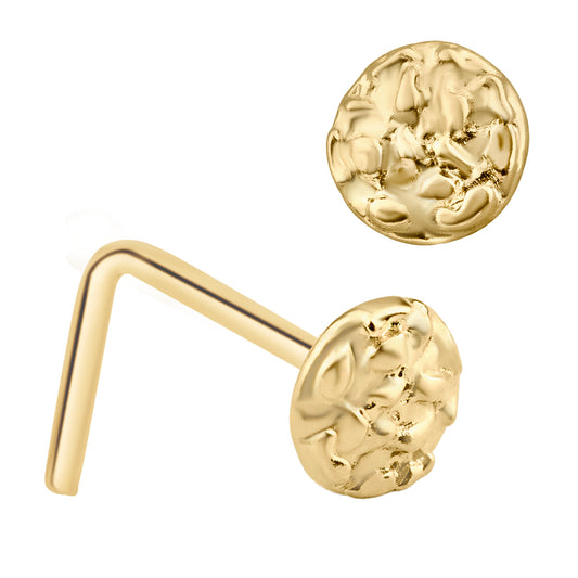 14k Yellow Gold L-Shaped Round Nugget Nose Ring