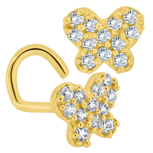 14k Yellow Gold Butterfly with Cubic Zirconia Nose Screw