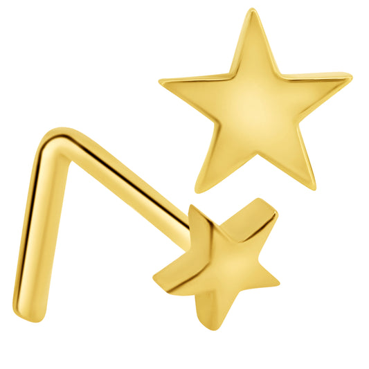 14k Yellow Gold Plain Star L-Shaped Nose Ring