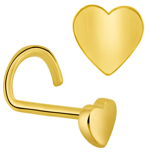 14k Yellow Gold Plain Heart Nose Screw