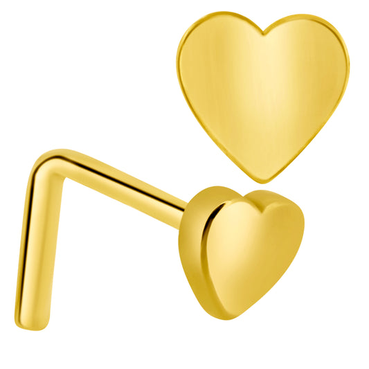 14k Yellow Gold Plain Heart L-Shaped Nose Ring