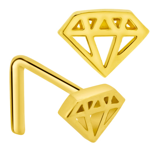 14k Yellow Gold Hollow Diamond L-Shape Nose Rings