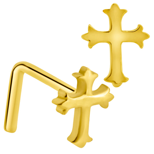 14k Yellow Gold Coptic Cross L-Shaped Nose Ring