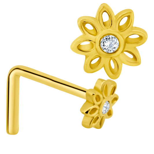 14k Yellow Gold Flower Design with Cubic Zirconia