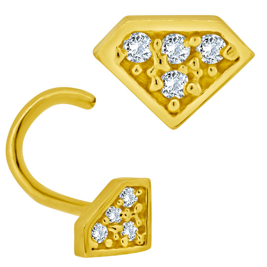14k Yellow Gold Diamond Icon with Cubic Zirconia Nose Screw