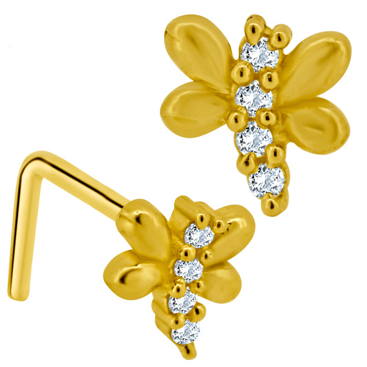 14k Yellow Gold Dragon Fly L-Shaped Nose Ring