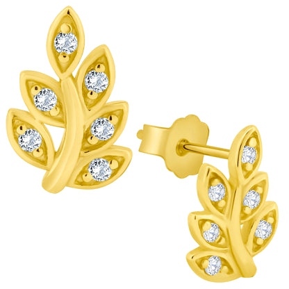 925 Sterling Silver Leaves CZ Earrings, Stud Push Backing, Nature Inspired Jewelry