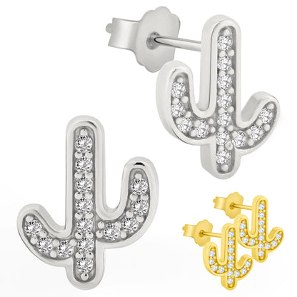  Cubic Zirconia Cactus Earrings, Sterling Silver Studs, Desert Inspired Jewelry