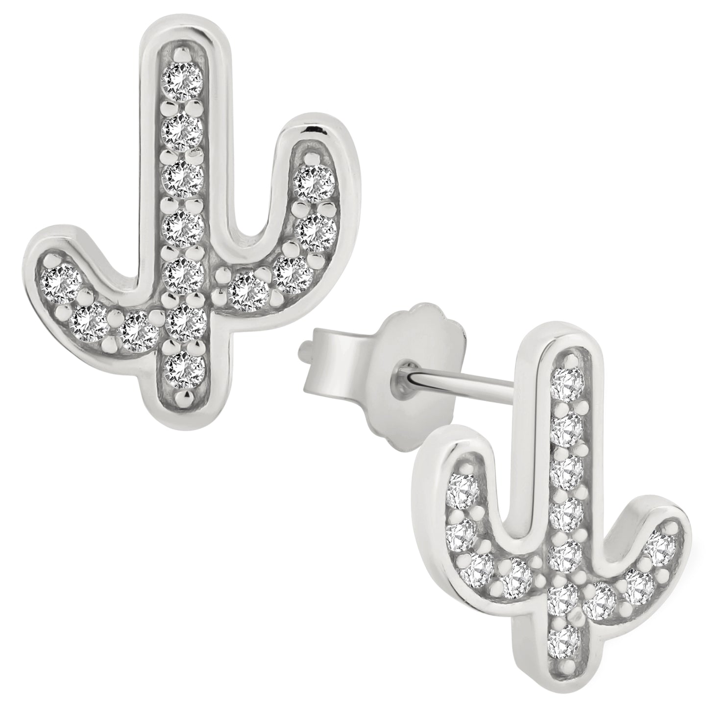  Cubic Zirconia Cactus Earrings, Sterling Silver Studs, Desert Inspired Jewelry