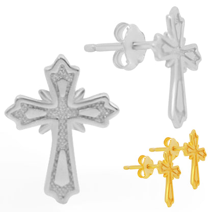 925 Sterling Silver Cross Earrings Stud Push Backing, Religious Jewelry Gift, Cross Design Studs, Minimalist Studs