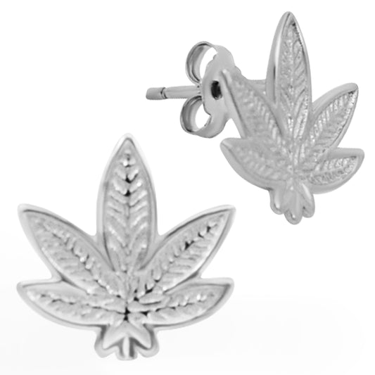 Sterling Silver Marijuana Leaf Earrings, Stud Push Backings, Cannabis Jewelry, 420 Accessories
