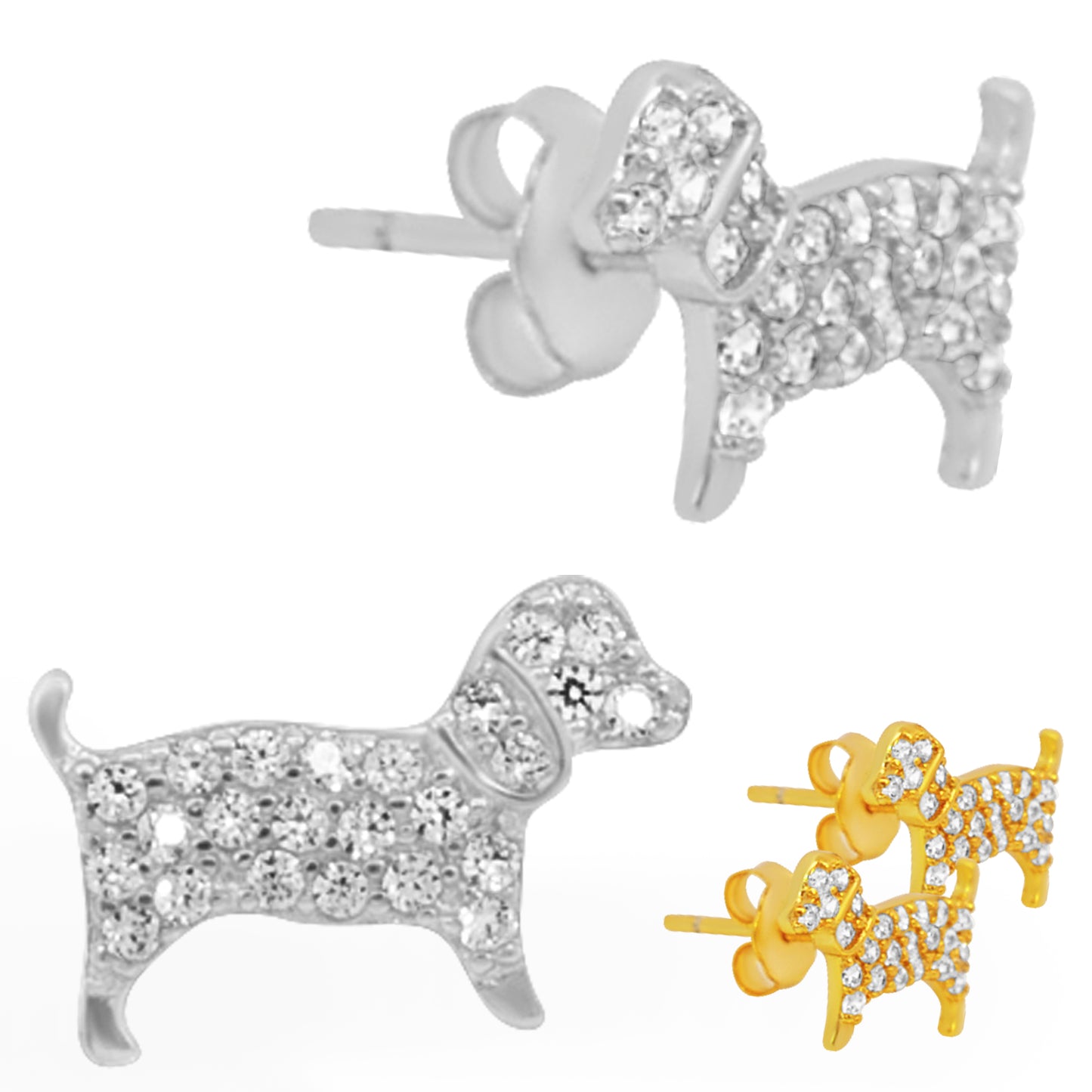 925 CZ Dog Stud Earrings, Sterling Silver Animal Jewelry, Cubic Zirconia Earrings, Push Backing, Dog Lover Gift