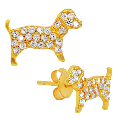 925 CZ Dog Stud Earrings, Sterling Silver Animal Jewelry, Cubic Zirconia Earrings, Push Backing, Dog Lover Gift