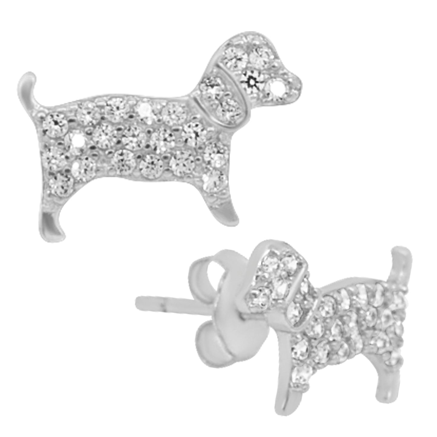 925 CZ Dog Stud Earrings, Sterling Silver Animal Jewelry, Cubic Zirconia Earrings, Push Backing, Dog Lover Gift