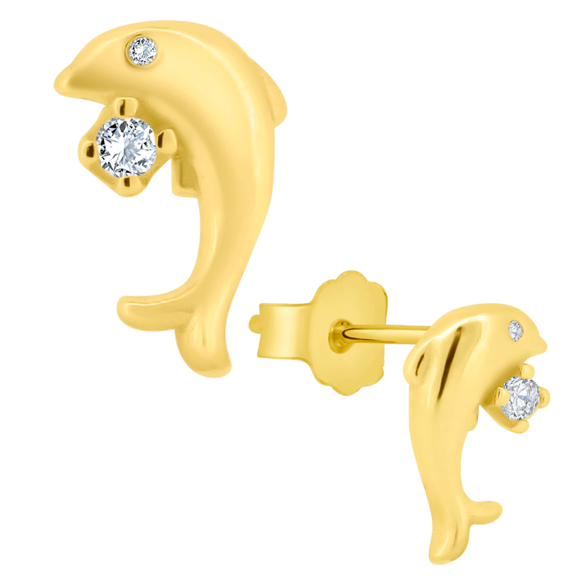 925 Sterling Silver Dolphin Stud Earrings, CZ Dolphin Earrings, Push Backing Jewelry