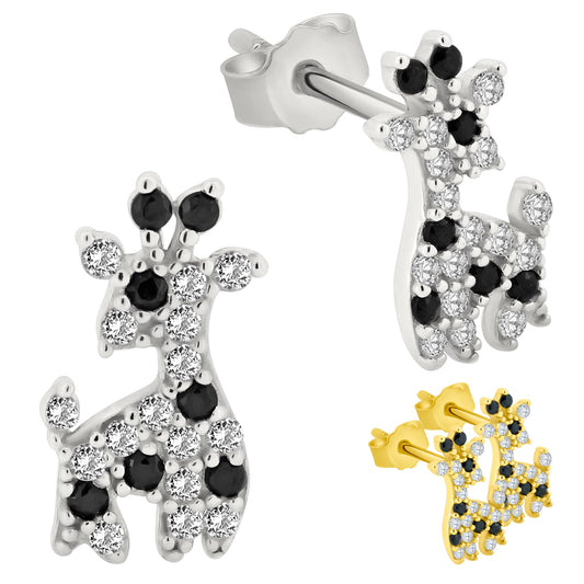 Giraffe Stud Earrings, Sterling Silver CZ Jewelry, Animal Lover Gift, Unique Design