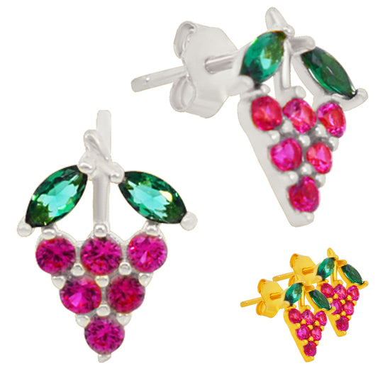 925 Sterling Silver Grapes CZ Earrings, Stud Push Backing, Sparkling Jewelry, Grape Cluster, Elegant Women's Earrings