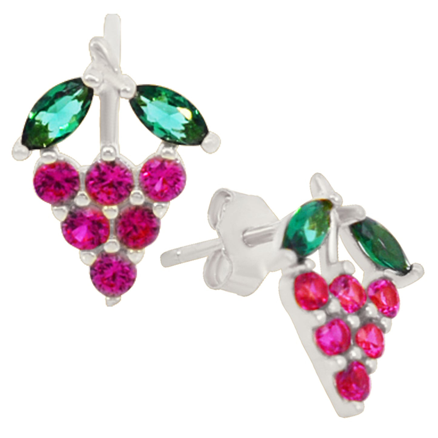 925 Sterling Silver Grapes CZ Earrings, Stud Push Backing, Sparkling Jewelry, Grape Cluster, Elegant Women's Earrings