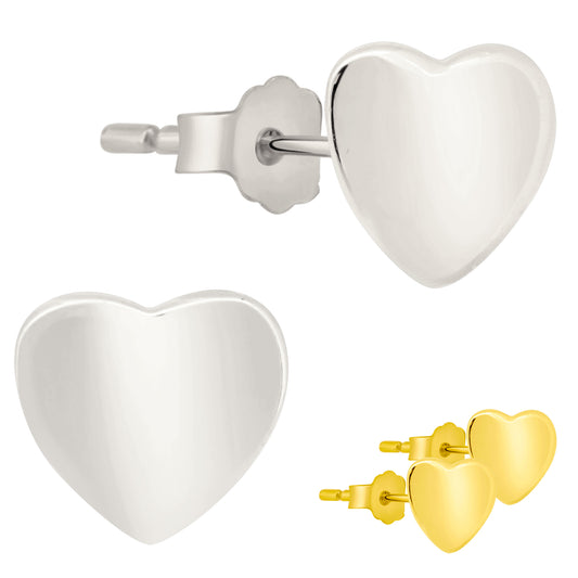 Heart Shaped Sterling Silver Stud Earrings, Push-Back Closure, Minimalist Fashion, Gift Idea