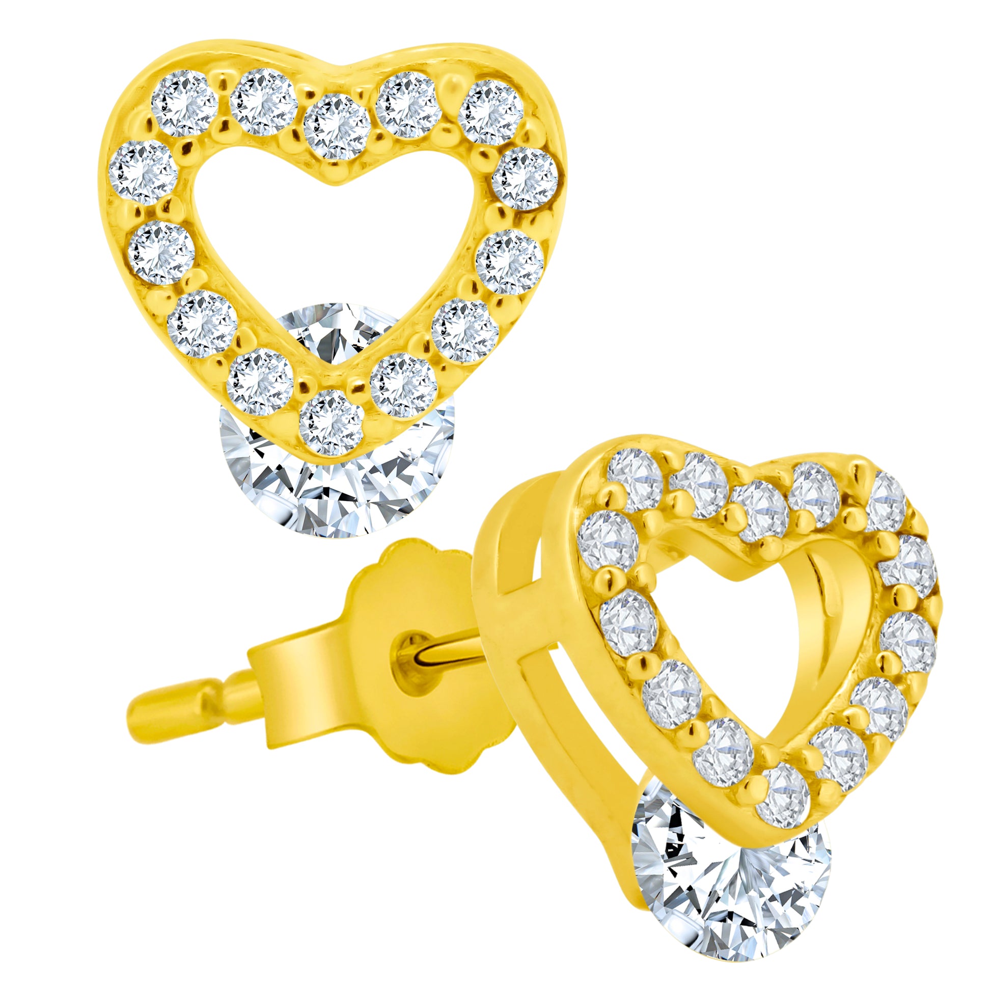 Heart Shaped CZ Stud Earrings, Sterling Silver, Push Backing, Cubic Zirconia Jewelry, Romantic Gift