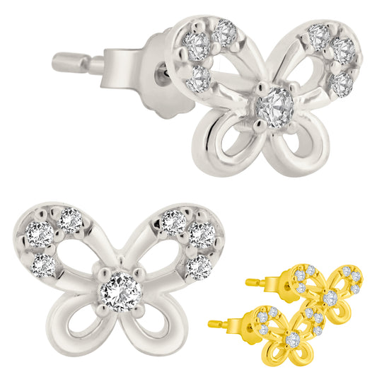 925 Sterling Silver Butterfly CZ Earrings, Stud Push Backs, Elegant Jewelry, Gift for Her