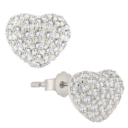 925 Sterling Silver Heart Design with Cubic Zirconia Earrings Stud Push Backing