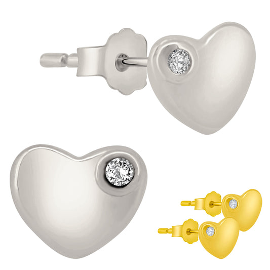 Heart Shaped Design CZ Earrings, Sterling Silver Studs, Push Backings, Elegant Jewelry