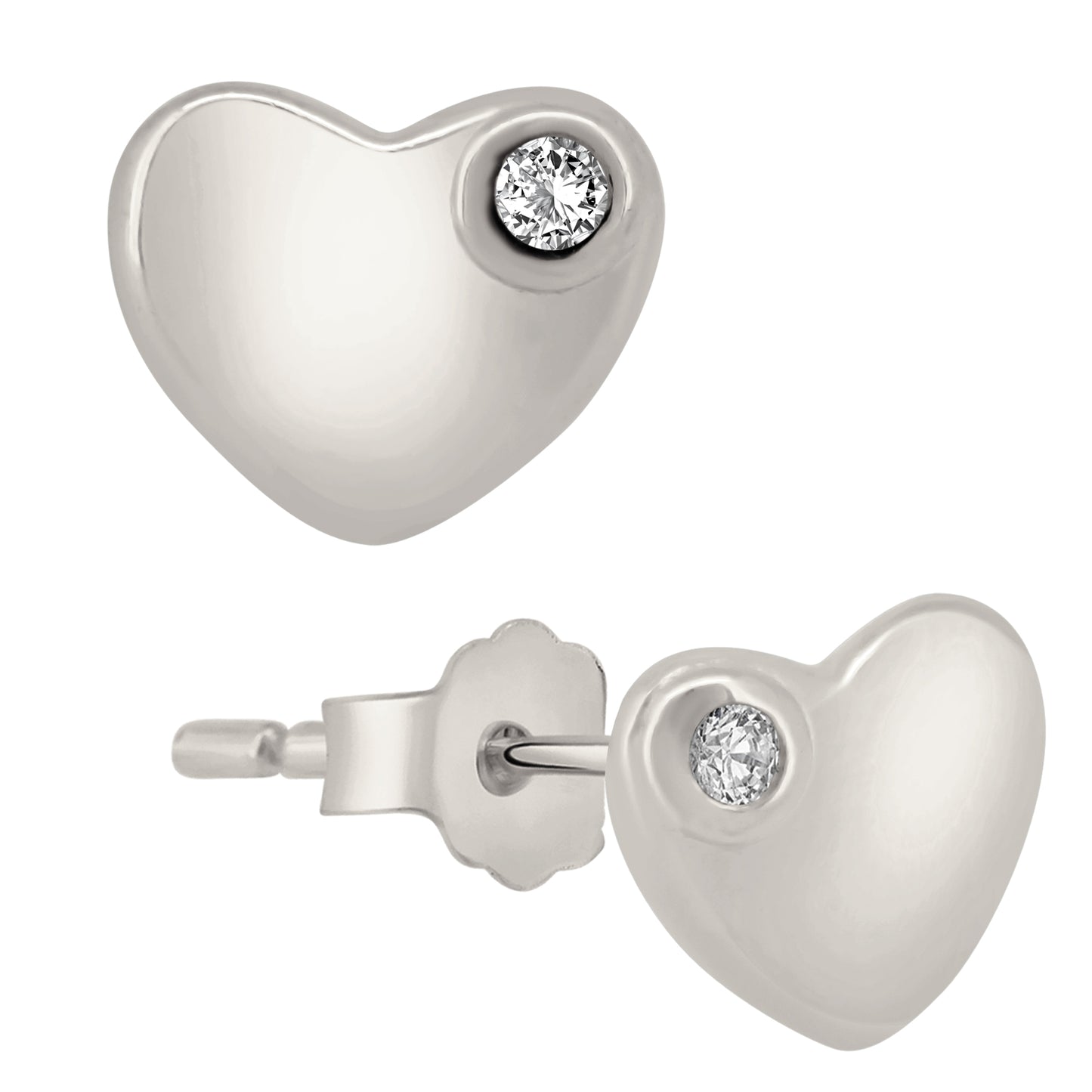 Heart Shaped Design CZ Earrings, Sterling Silver Studs, Push Backings, Elegant Jewelry