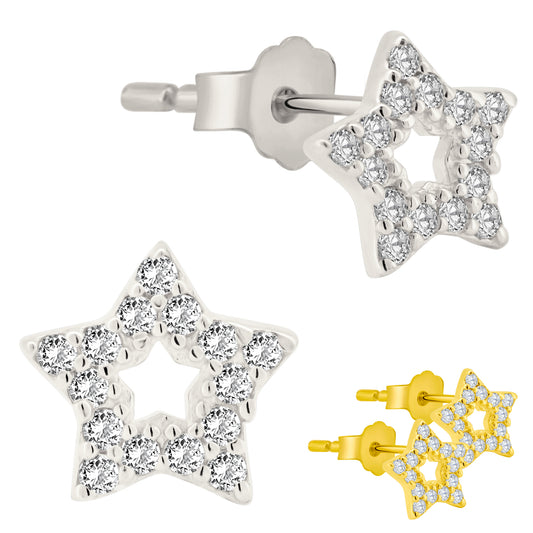 Sterling Silver CZ Star Stud Earrings, Push Backing, Dazzling Star Design, Sparkle and Shine