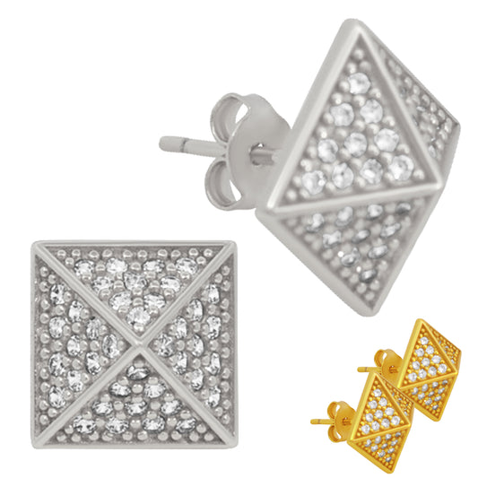 925 Sterling Silver Pyramid CZ Earrings Stud, Push Backing, Minimalist Jewelry