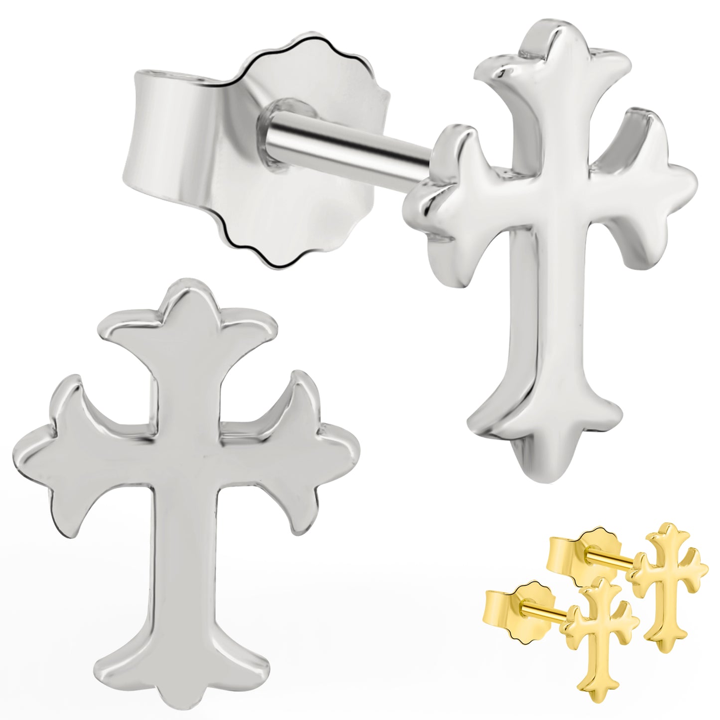 925 Sterling Silver Earring Cross Push Backing, Religious Jewelry, Minimalist Earrings, Dainty Style, Gift for Her