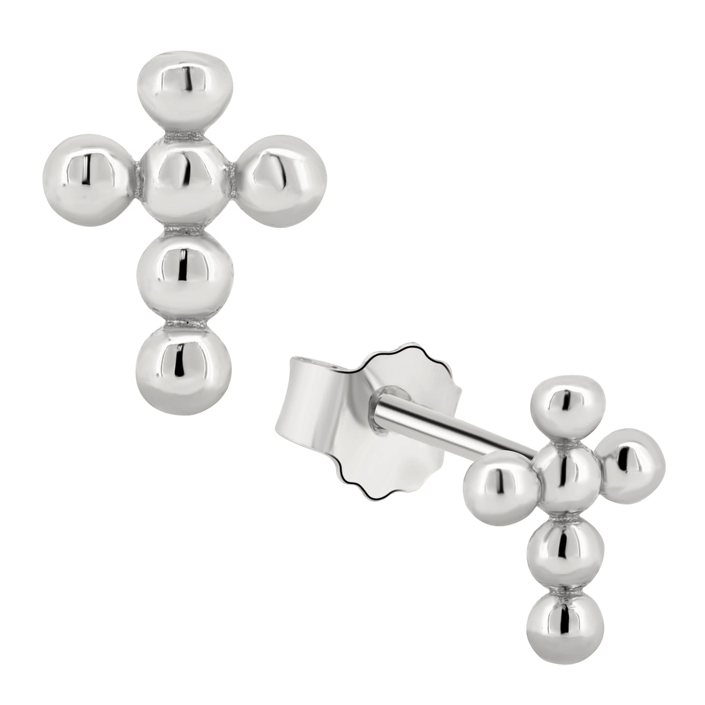 Beaded Cross Design Earrings, Sterling Silver Imitation, Push Backing, Statement Jewelry