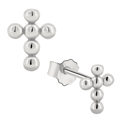 Beaded Cross Design Earrings, Sterling Silver Imitation, Push Backing, Statement Jewelry