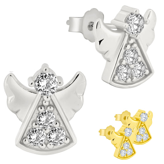 Angel Design Cubic Zirconia Earrings, Sterling Silver Dangles, Push Backs, Glamorous Jewelry