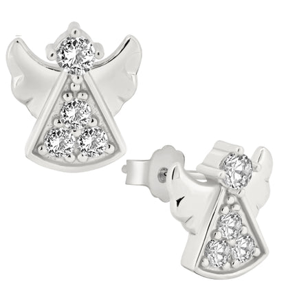 Angel Design Cubic Zirconia Earrings, Sterling Silver Dangles, Push Backs, Glamorous Jewelry