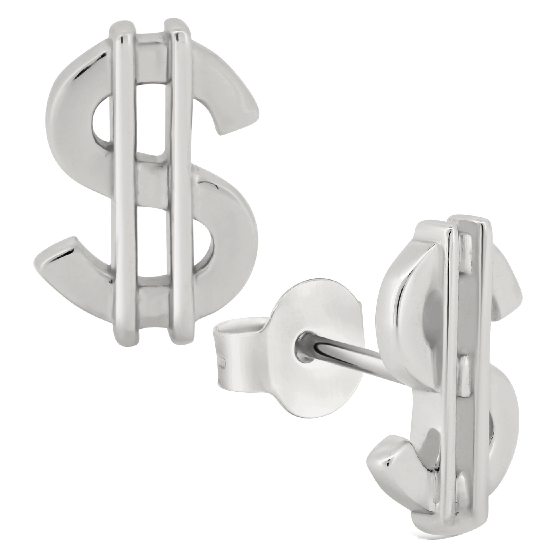 Sterling Silver Dollar Sign Earrings, Plain Design, Push Backing, Money Symbol Jewelry