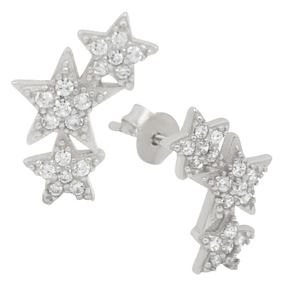 925 Sterling Silver Three Stars Design Earrings, Cubic Zirconia Push Backs, Sparkling Jewelry, Gift for Her