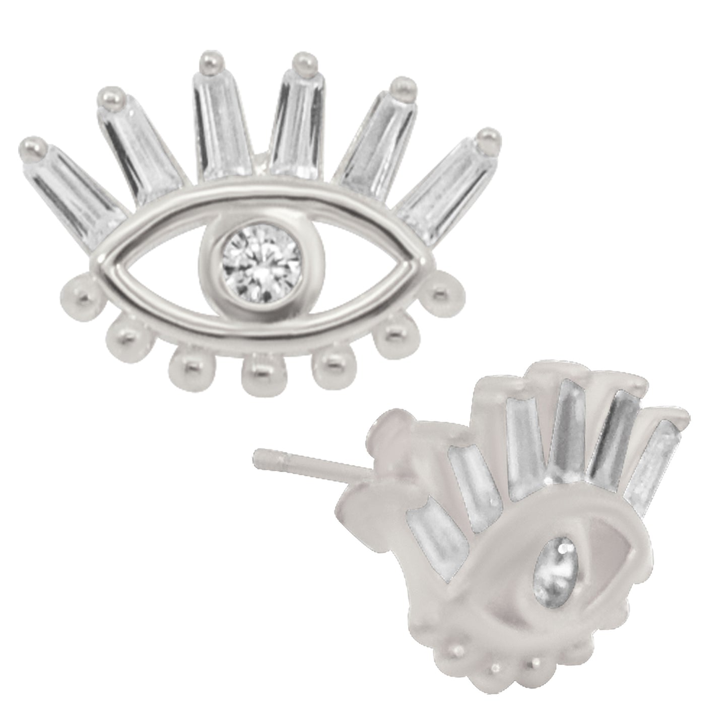 Eye-shaped Earring Stud, Sterling Silver CZ Eyes, Long Eyelashes, Push Backing, Eye-catching Jewelry