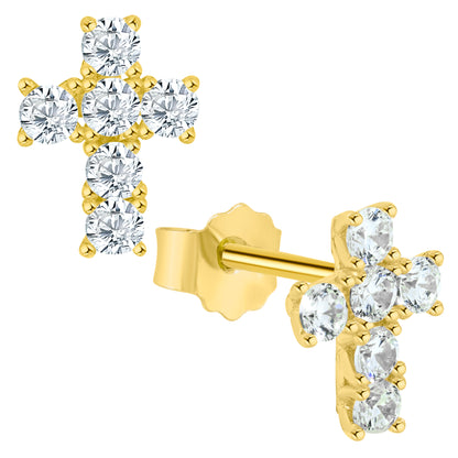925 Sterling Silver Cross Earring with CZ, Religious Jewelry, Push Backin