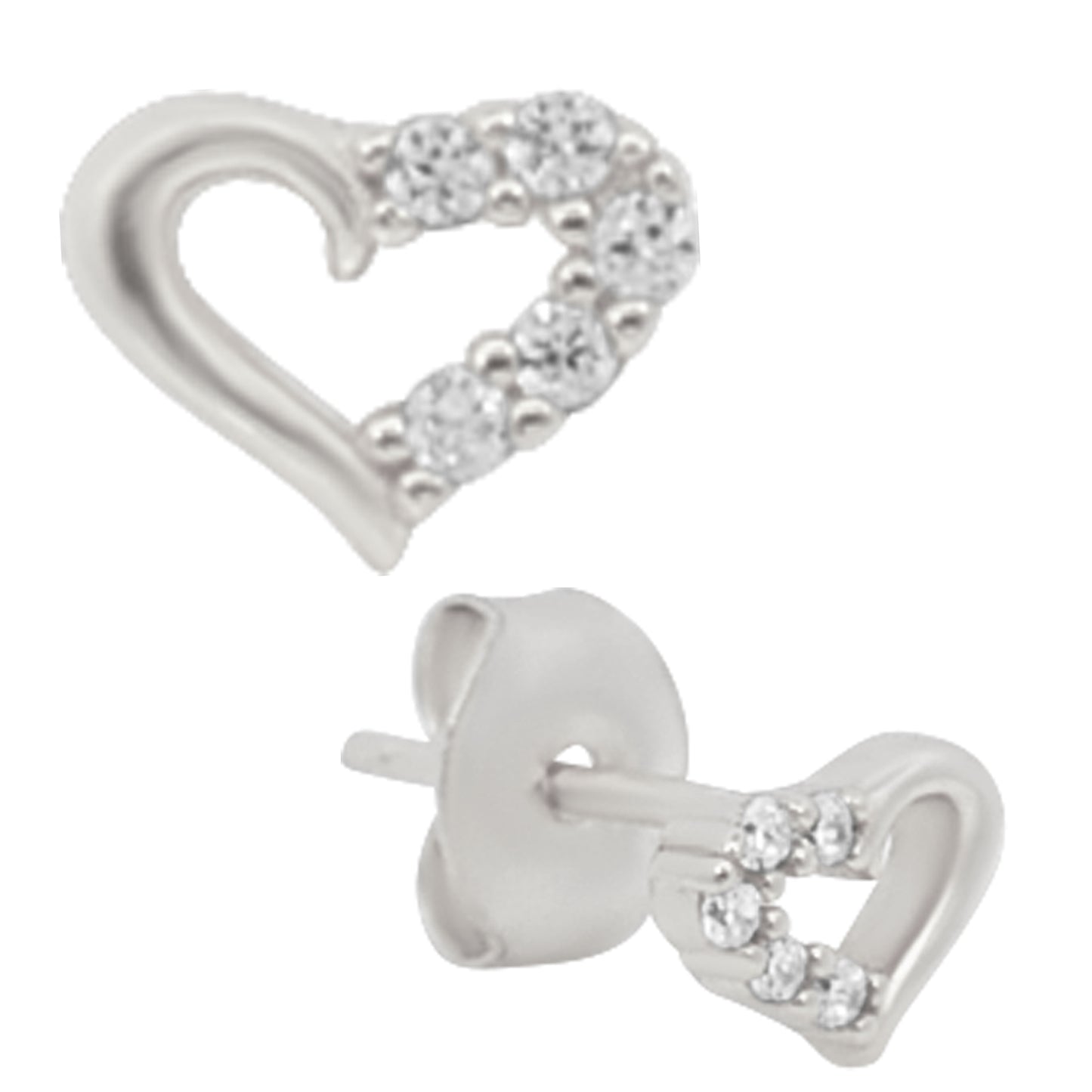Romantic Heart Hollow Earrings, Sterling Silver CZ Studs, Push Backing, Sparkling Zirconia, Gift for Women