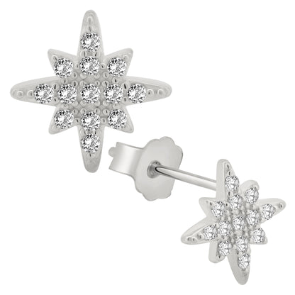 Starburst CZ Earring Push Backs, 925 Sterling Silver, Sparkling CZ Studs, Star Design Jewelry, Stylish Accessories