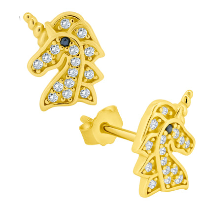 Unicorn CZ Silver Earrings, Sterling Silver Push Backs, Magical Unicorn Jewelry, CZ Unicorn Studs, Sparkling Unicorn Accessories