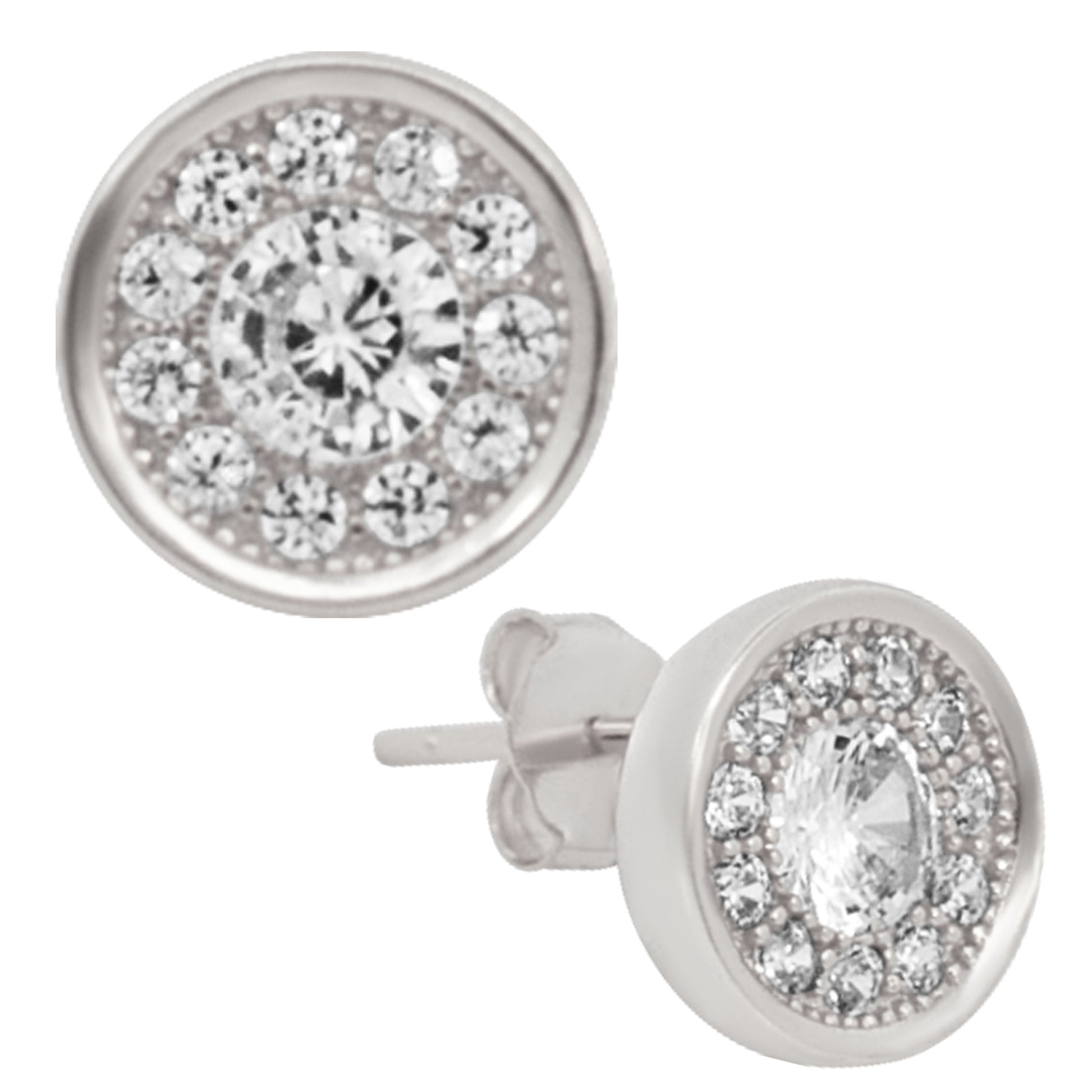 Cubic Zirconia Stud Earrings, Sterling Silver 9mm Round, Push Backing, High-Quality Jewelry
